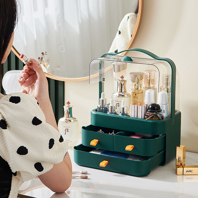 LESS ชั้นวางเครื่องสำอาง กระเป๋าเครื่องสำอางผู้หญิง กระเป๋าเครื่องสำอางค์ กันน้ำได้ พกพาสะดวก ที่วางของพร้อมลิ้นชัก - รูปที่ 5