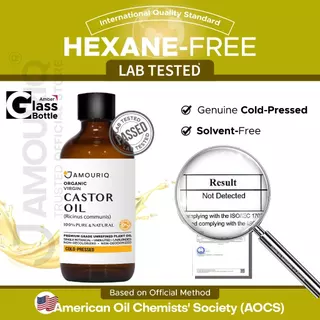 AMOURIQ® น้ำมันละหุ่งออร์แกนิกสกัดเย็น Castor Oil Certified Organic Virgin Cold-Pressed Glass Bottle