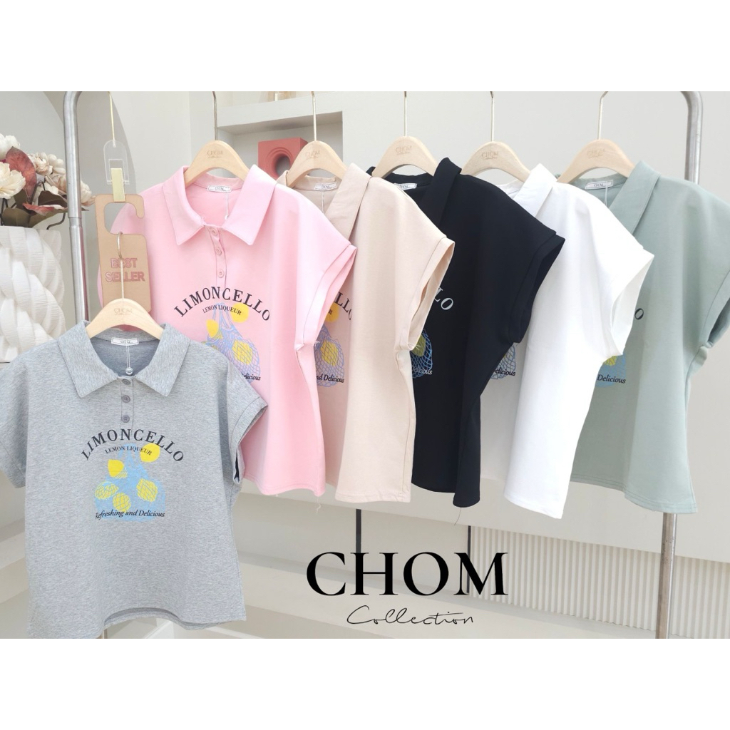 เสื้อป้ายCHOM คอปกไหล่ล้ำ Lemon
