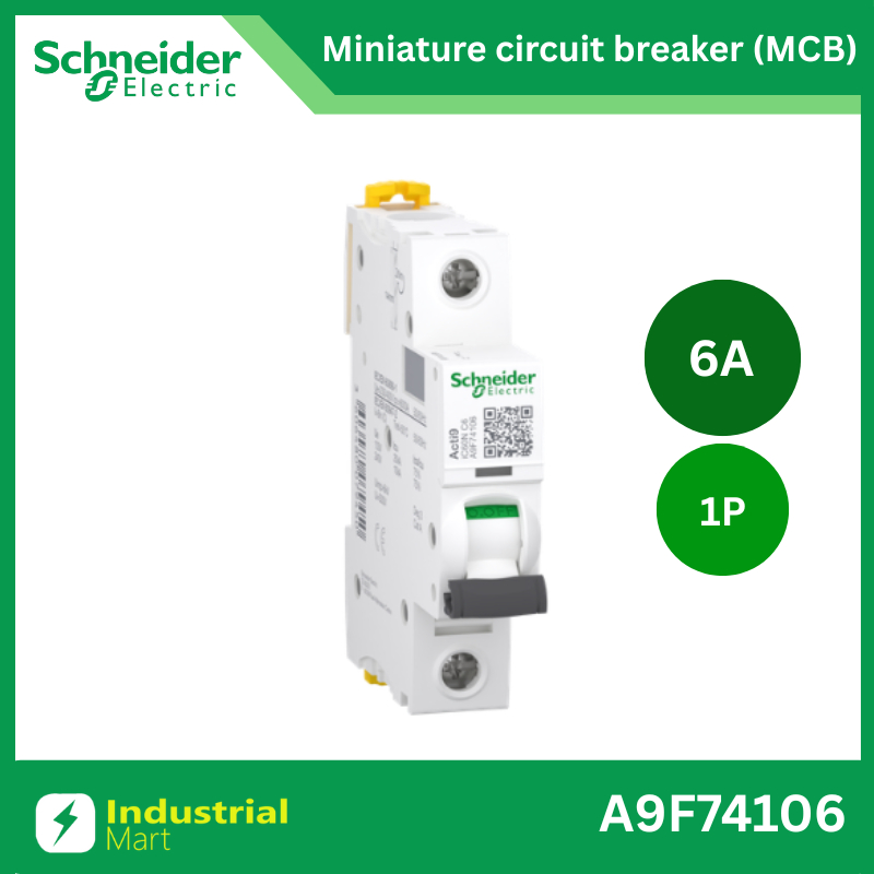 Schneider A9F74106 MCBActi9 iC60N C-Curve,400VAC,1P 6A 10kA