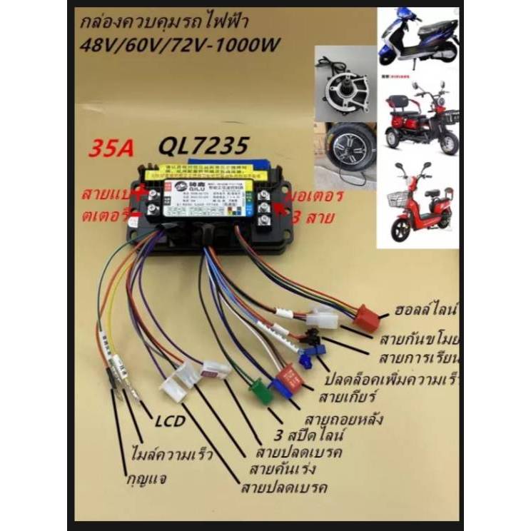 กล่องควบคุม QL7235 QL7240 สำหรับรถไฟฟ้า สกู๊ตเตอร์/จักรยาน/3ล้อไฟฟ้า 48V/60V/72V1000W-1500W