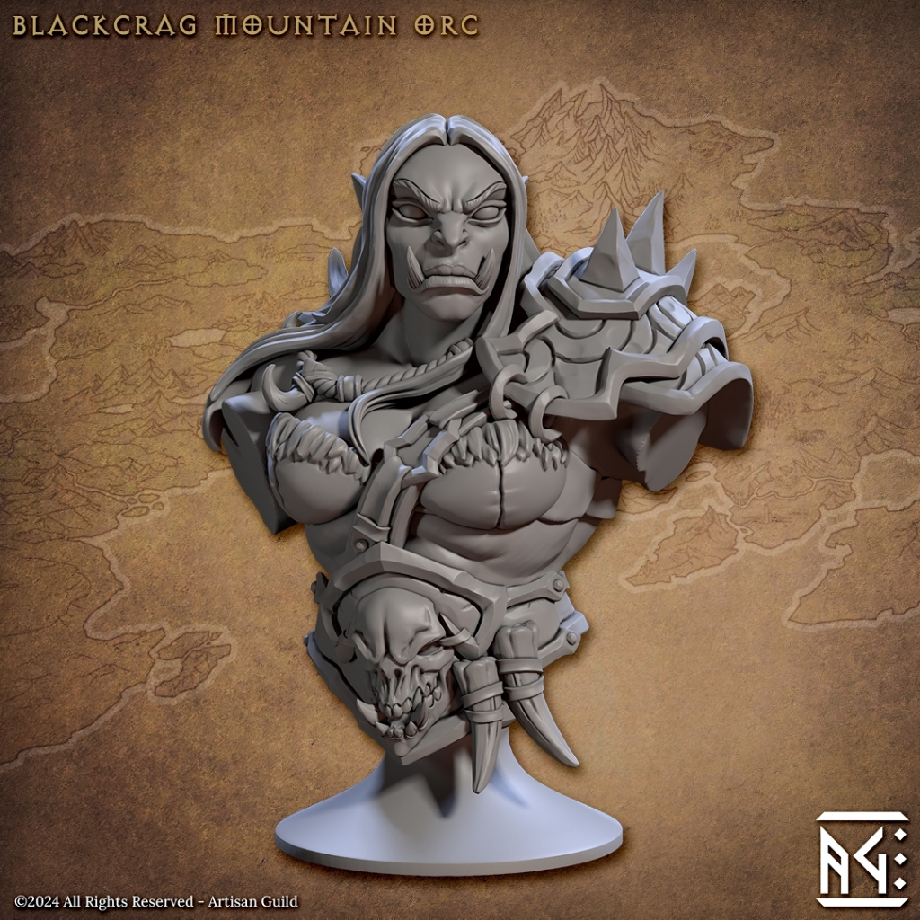 Blackcrag Mountain Orc E (Bust) - Blackcrag Orcs - Humanoid Orc / 3D printed mini bust ATG