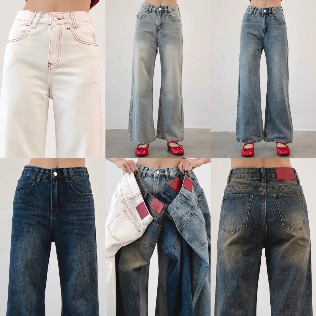 CHUUCHOP - (XS-4XL) Bonnie Jeans กางเกงยีนส์ทรงกระบอกกลาง(C8400)