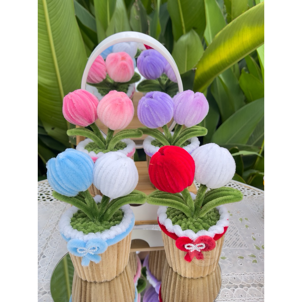 พร้อมส่ง กระถางดอกไม้ลวดกำมะหยี่ งานDIY