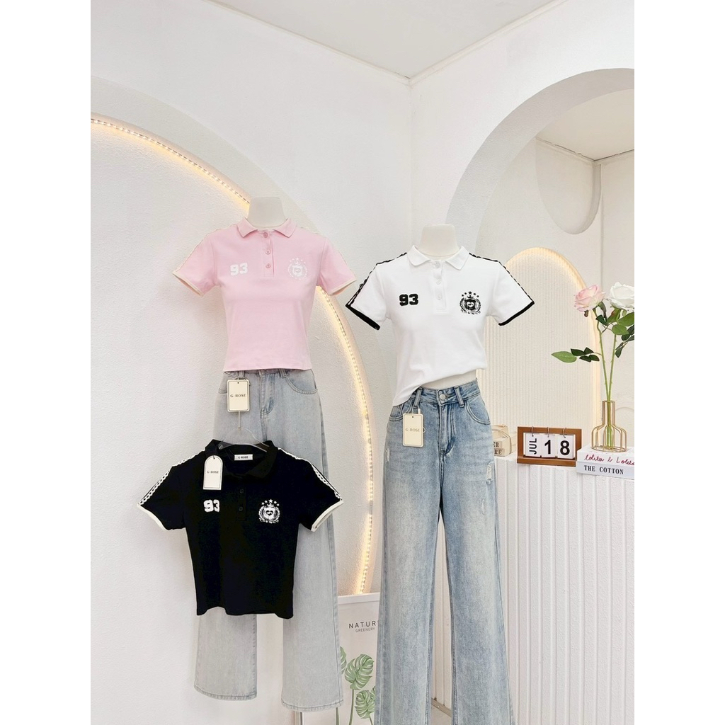 พร้อมส่ง❤️เสื้อยืดคอปกป้าย 🌷G-ROSE 🌷 ปักตัวเลขเท่เท่น่ารัก