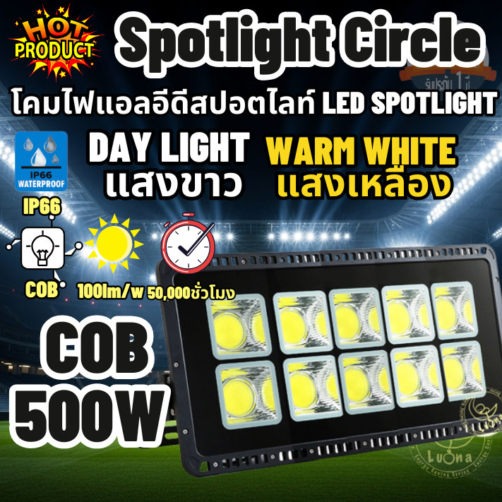 โคมไฟแอลอีดีสปอตไลท์ 500 วัตต์ LED Spot Light 500W (แสงสีขาว Day Light / วอร์มไวท์ Warm White)โคมไฟส