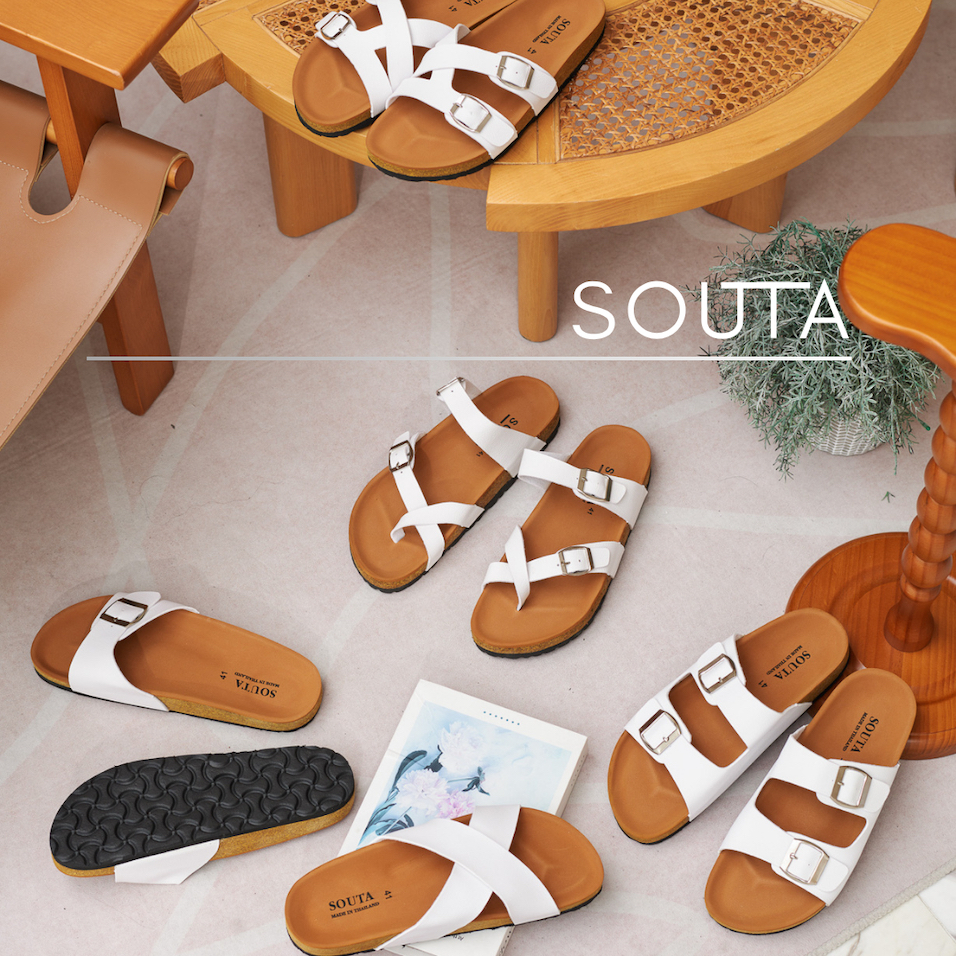 ⛄️Souta รองเท้าแตะสไตล์วินเทจ รวมรุ่นสายขาวพื้นน้ำตาล ไบเก้น⛅️ >> *ลด1ไซส์*