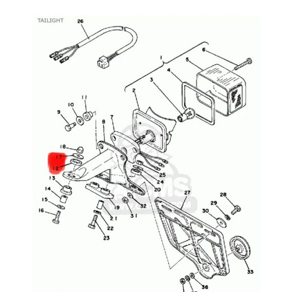 Yamaha DT125 DT175 แหวนยางรองขาไฟท้าย พร้อมแหวน แท้ 1ชุดตามรูป - รูปที่ 2