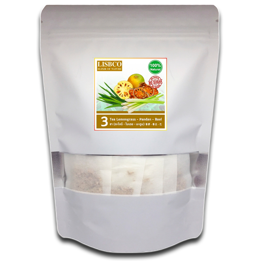 ชาสมุนไพร ชาตะไคร้ ใบเตย มะตูม ซอง 100 ชิ้น Lemongrass Pandan Bael Herbal Drink 100 pcs Tea Bags