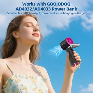 GOOJODOQ Gfs002 พัดลมพกพา 4000mah พัดลม Type C พัดลมไอเย็น ด้วยแสงสว่าง พัดลมมือถือ พร้อมคาราบิเนอร์