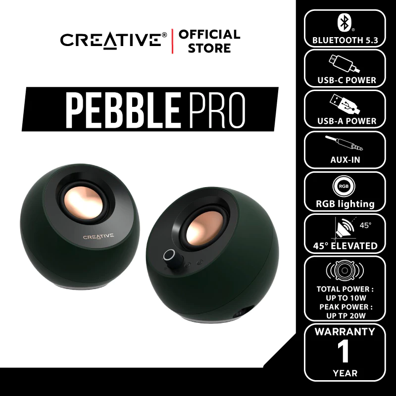 CREATIVE SPEAKER PEBBLE PRO ลำโพง 2.0 บูลทูธ 5.3  สีดำ เชื่อมต่อผ่าน USB-C พร้อมไฟ RGB thumbnail 3
