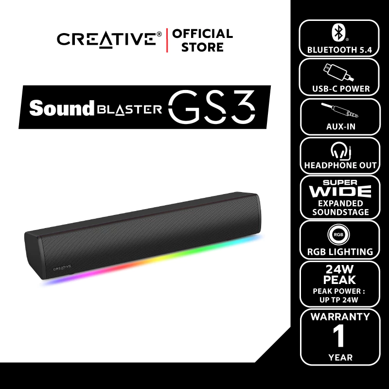 CREATIVE SPEAKER Sound Blaster GS3  ลำโพงเกมมิ่งซาวด์บาร์พร้อมไฟ RGB พลังเสียง SuperWide™ technology thumbnail 5