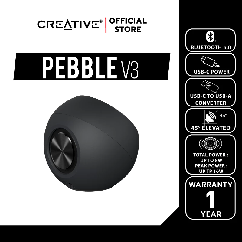 CREATIVE SPEAKER Pebble V3 (Black-สีดำ) ลำโพงสไตล์มินิมอล รองรับ USB-C / บลูทูธ thumbnail 6