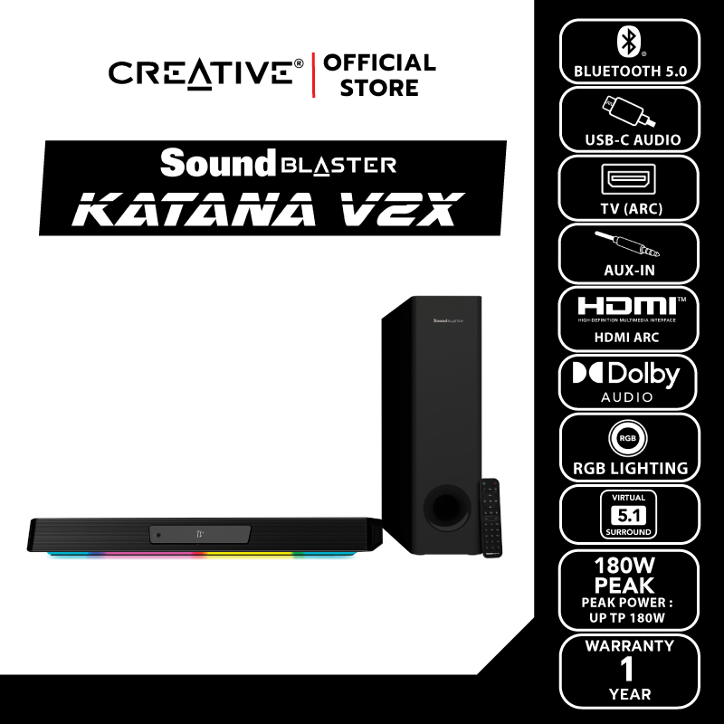 CREATIVE SPEAKER Sound Blaster Katana V2X  ลำโพง+ซัพวูปเฟอร์ เกมมิ่งซาวด์บาร์ รองรับ Super X-Fi