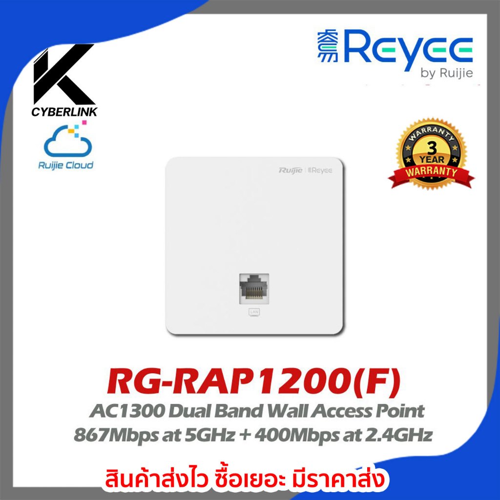 สวิตซ์ รุ่น RG-RAP1200(F) AC1300 Dual Band Access Point ติดผนัง 867Mbps at 5GHz + 400Mbps at 2.4GHz