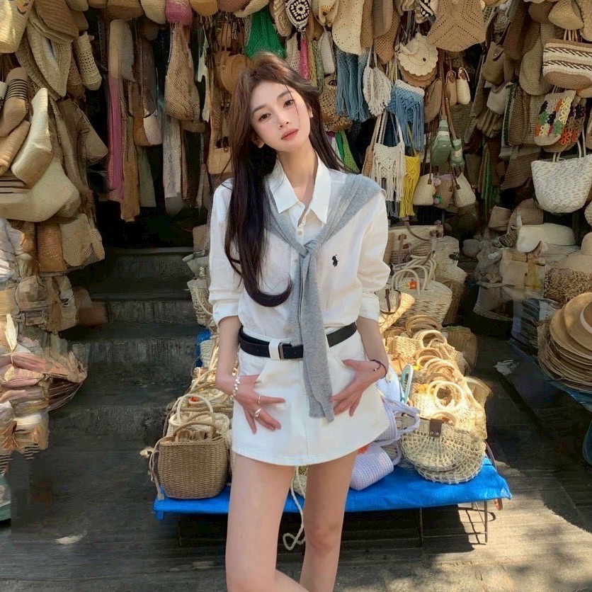 Mook_shop ชุดset2ชิ้น เสื้อเชิ้ต+ผ้าคลุมไหมพรม เสื้อผ้าแฟชั่น