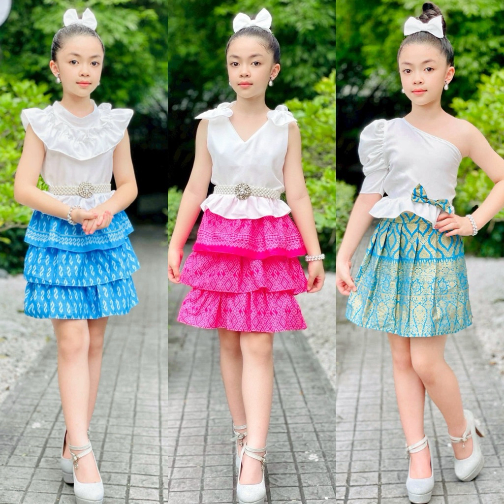 (Ka) ชุดไทยเด็ก ชุดไทยประยุกต์ ใส่ไปโรงเรียน ชุดงานบุญ