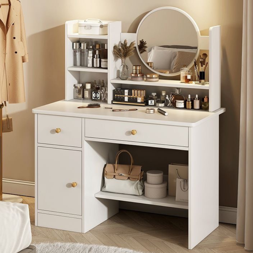 โต๊ะเครื่องแป้งกระจกมีไฟLEDปรับได้ โต๊ะแต่งหน้าเสริมสวยมีลิ้นชัก สวยมินิมอล ตกแต่งบ้าน แข็งแรง - รูปที่ 5