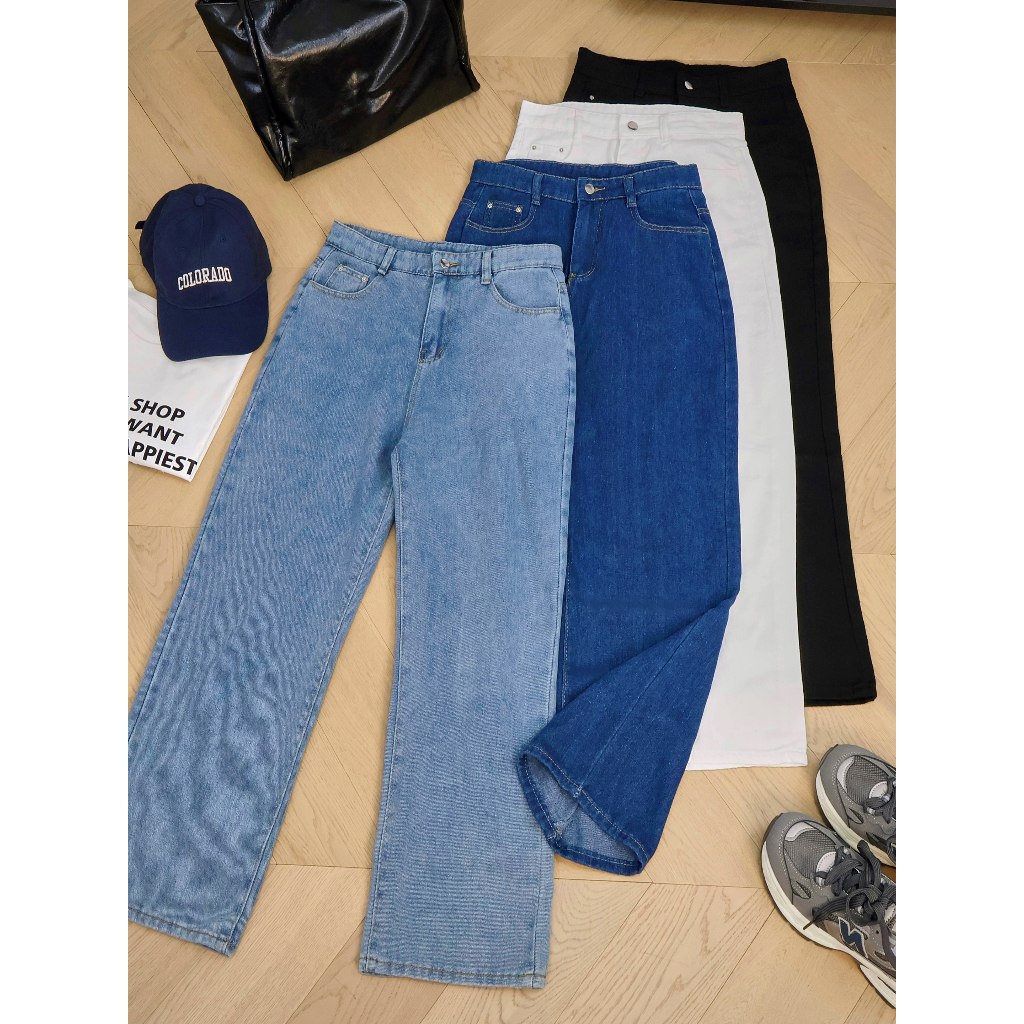 9สี กางเกงกระบอก กางเกงยีนส์เอวสูง สีพื้น ทรงสวย เข้ากับทุกสไตล์ #1501141