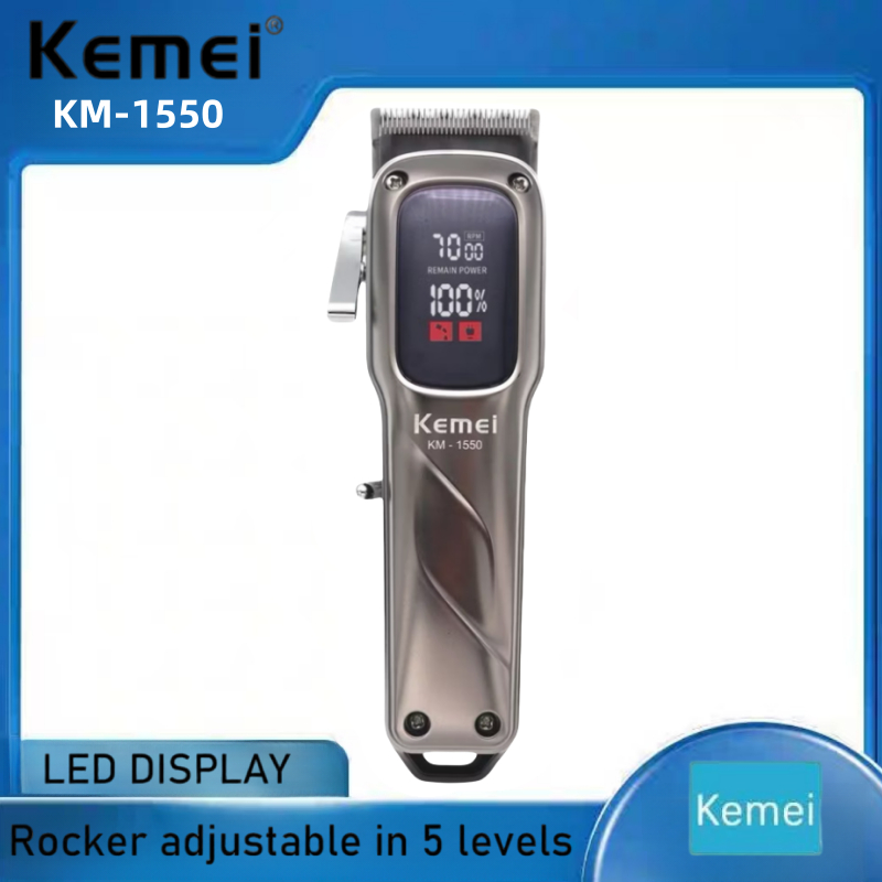 Kemei km1550 ปัตตาเลี่ยนมืออาชีพผมไร้สายสําหรับผู้ชาย - เครื่องตัดเสียงรบกวนต่ําพร้อมจอแสดงผล LED