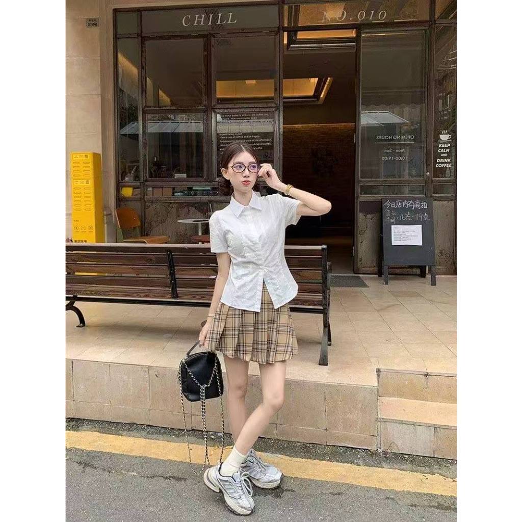 MONA~เวอร์ชั่นเกาหลี สีทึบ ลูกไม้ แขนสั้น เสื้อเชิ้ต สไตล์ใหม่ สไตล์หวาน แฟชั่น