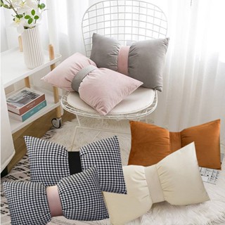 หมอนอิงกำมะหยี่ผูกโบว์สไตล์นอร์ดิก หมอนอิงตกแต่งบ้าน คาเฟ่ ร…