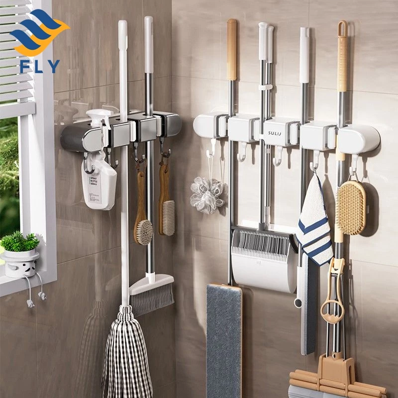 【FLY】ที่เก็บไม้ถูพื้นแบบแขวน ที่แขวนไม้กวาด ไม่ต้องเจาะ ประหยัดพื้นที่ในห้องน้ำหรือครัว จัดเก็บสะดวก