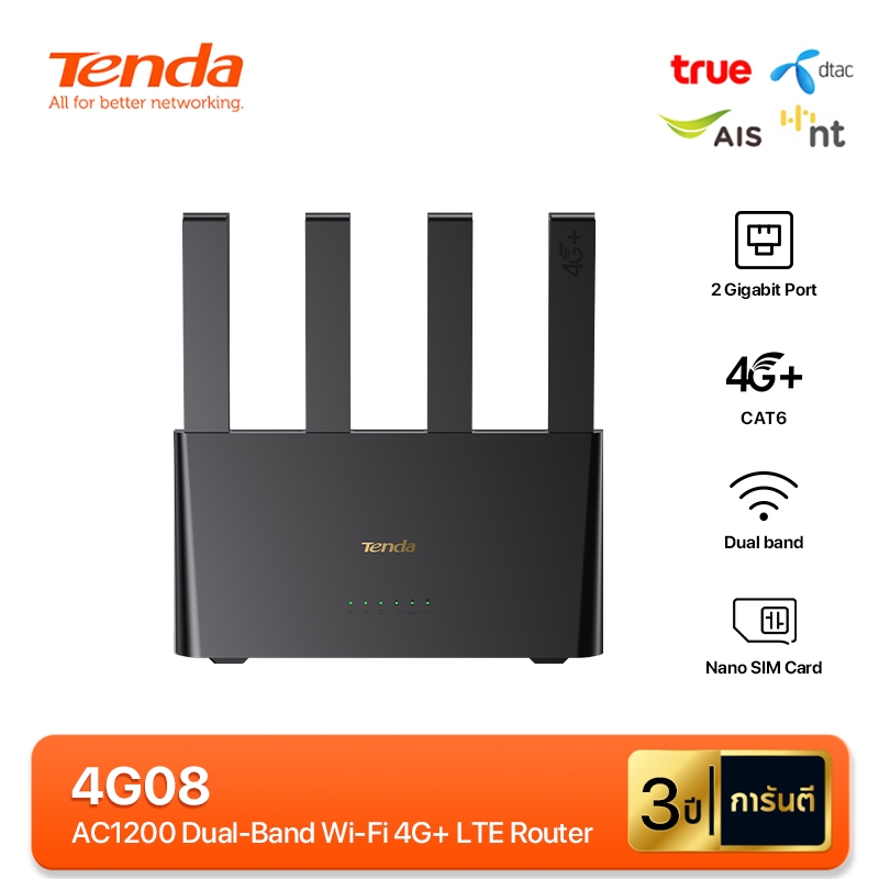 Tenda 4G08 เราเตอร์ใส่ซิม AC1200 Wireless Dual Band 4G CAT6 Router Wifi รองรับ 4G ทุกเครือข่าย รองรั