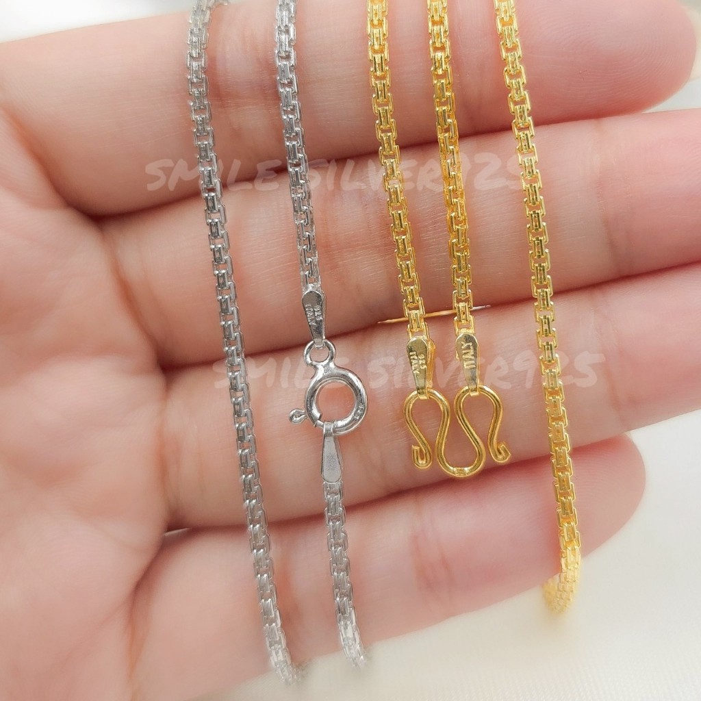 ค81 สร้อยคอ ลาย Boxห่วงคู่ ขนาด2mm. เงินแท้92.5%Italy ชุบทอง18k/ ชุบทองคำขาว