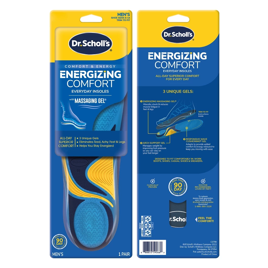 แผ่นรองเท้า เพื่อความสบายเท้าตลอดวัน Dr.Scholl's Comfort & Energy Energizing Comfort Everyday Insoles with Massaging Gel