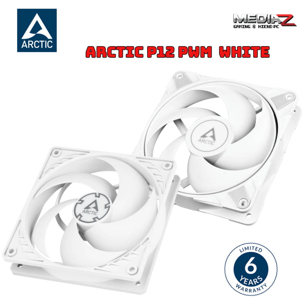 ARCTIC P12 PWM PST - PWM MAX  WHITE/WHITE Pressure-optimised 120mm Fan พัดลม เคส cpu