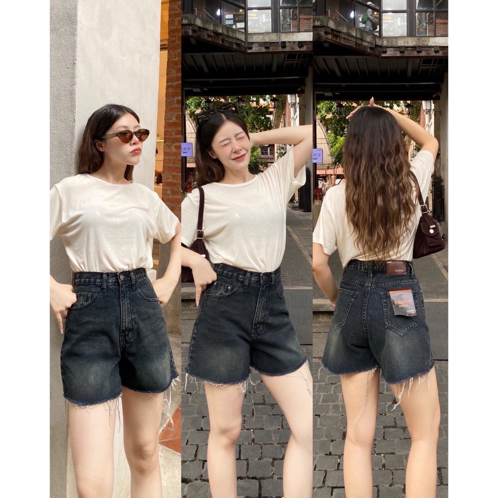 SuntreeJeans  กางเกงยีนส์ขาสั้น ผ้าไม่ยืด ปลายขาลุ่ย เอวสูง ยาว 15 นิ้ว - รูปที่ 4