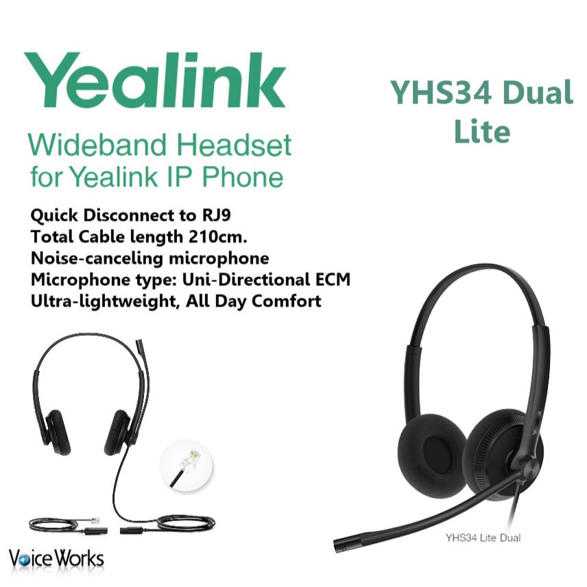 Yealink Headset YHS-34 Dual Lite หูฟัง Stereo ตัดเสียงรบกวน ใช้กับโทรศัพท์ Call Center แบบ RJ9