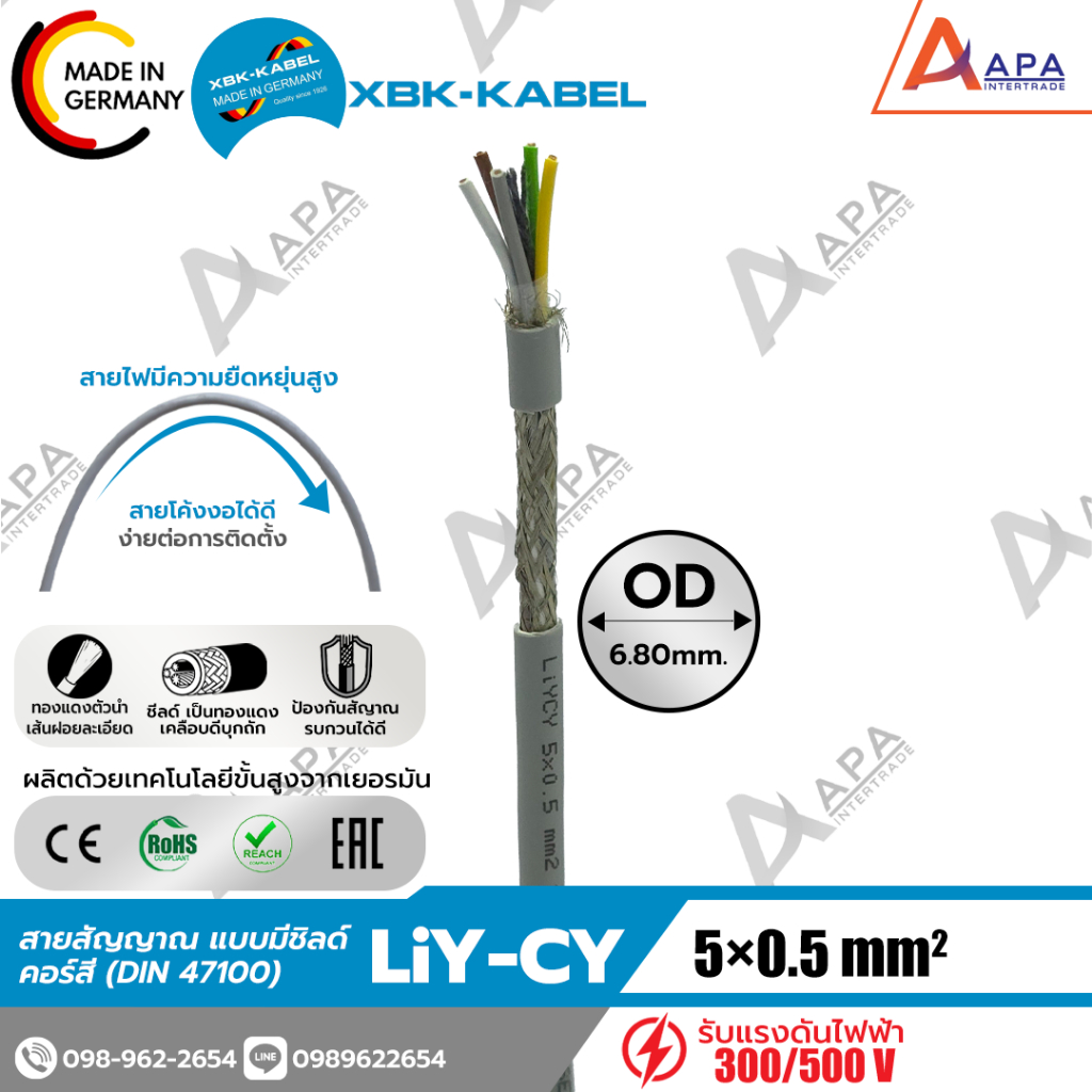 LiYCY 5x0.5sq.mm XBK Kabel สายสัญญาณ แบบมีชิลด์ (50 เมตร และ 100 เมตร)