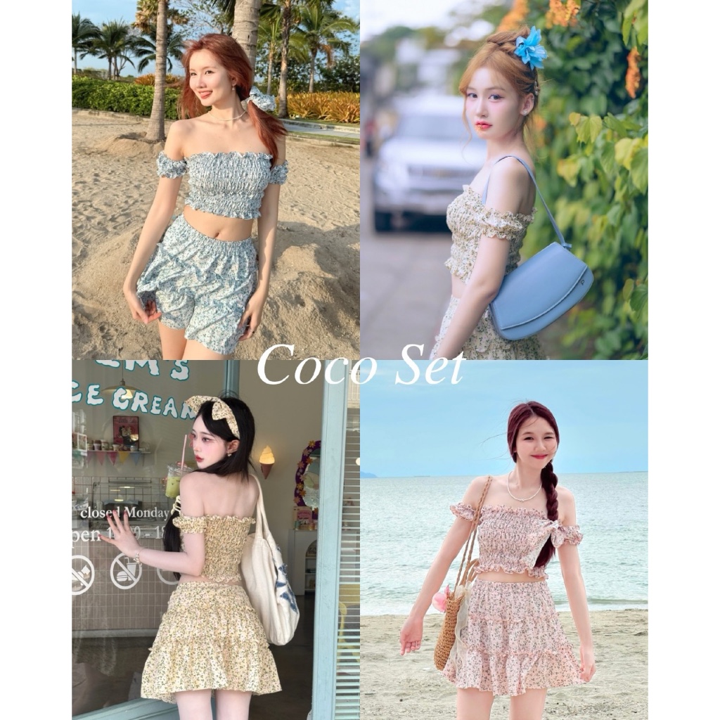 พร้อมส่ง❣️ 𝐂𝐨𝐜𝐨 𝐒𝐞𝐭 เซ็ท3ชิ้น เกาะอกแขนตุ๊กตา+กระโปรง+โบว์ผูก ชุดไปทะเล เหมาะกับซัมเมอร์นี้มาก
