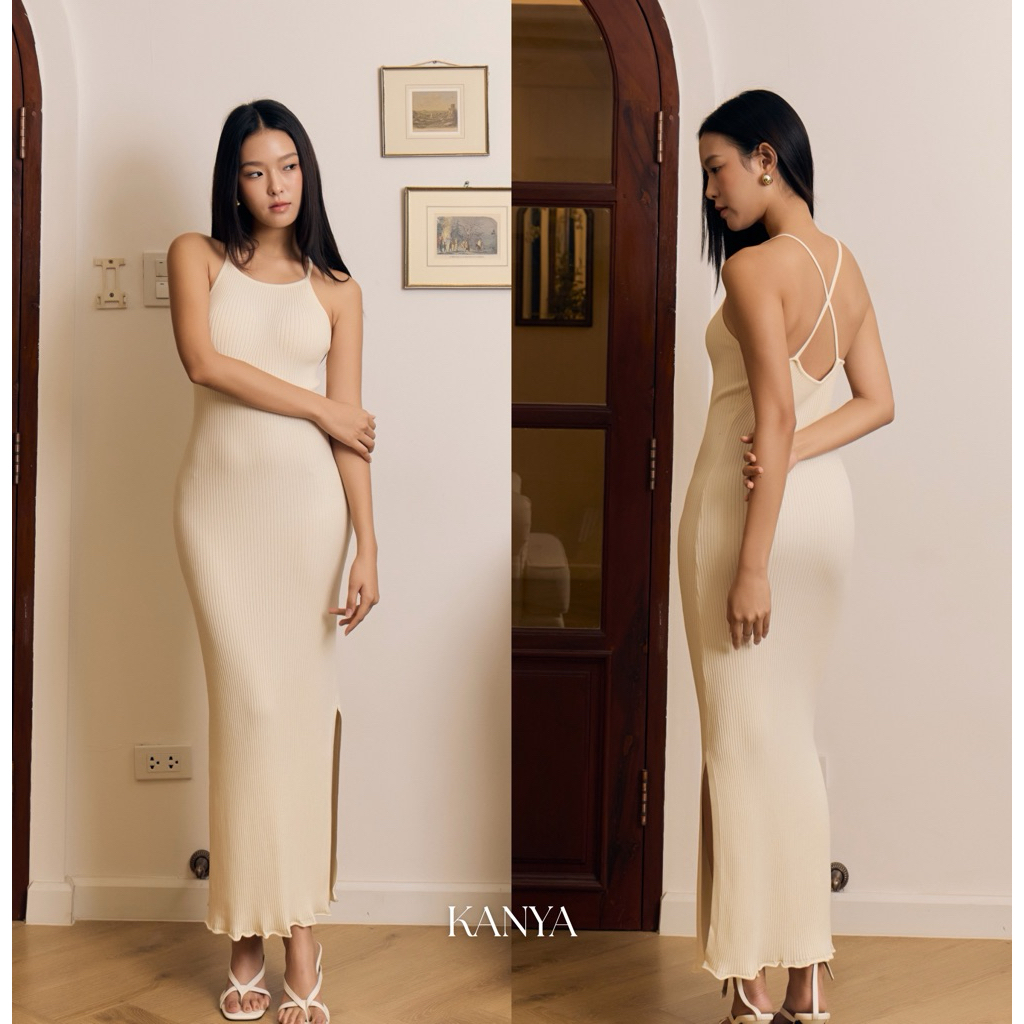 KANYA – SUMMER DRESS[7186] เดรสไหมพรม ดีเทลสายไขว้ด้านหลัง (5D-5E) / (9I) ราคา ถูกที่สุด ดีลบีเคเค