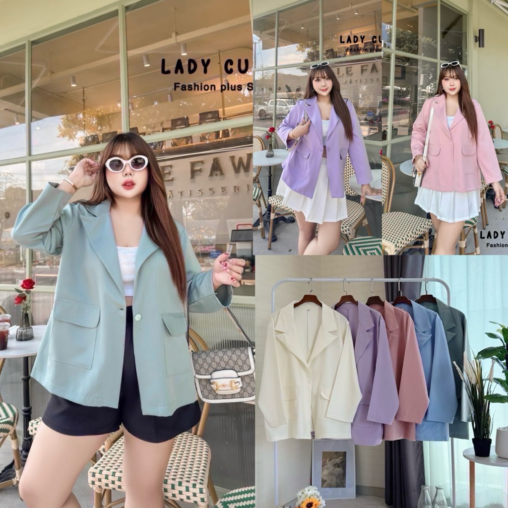 (LC) เบเซอร์สูทแขนยาว สีพาสเทล ผ้าบาร์บี้ เนื้อดี ยับยาก ใส่ทำงานได้ เสื้อผ้าสาวอวบอ้วน พลัสไซส์ ไซส์ใหญ่
