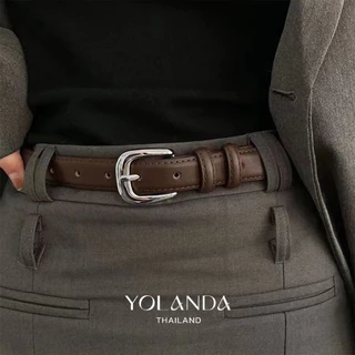 Yolanda เข็มขัดหนัง PU รุ่นคลาสสิก เส้นเล็ก หัวเข็มขัดสีเงิน สไตล์เกาหลี ดีไซน์เรียบหรู ใส่ง่าย แมตช์ได้ทุกชุด FF1601