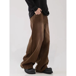 Baggy Jeans S-4XL กางเกงยีนส์ผู้ชายขากว้าง ไซลินไดรต์ พอดี คอปกปานกลางพอดีเก็บอย่างดี