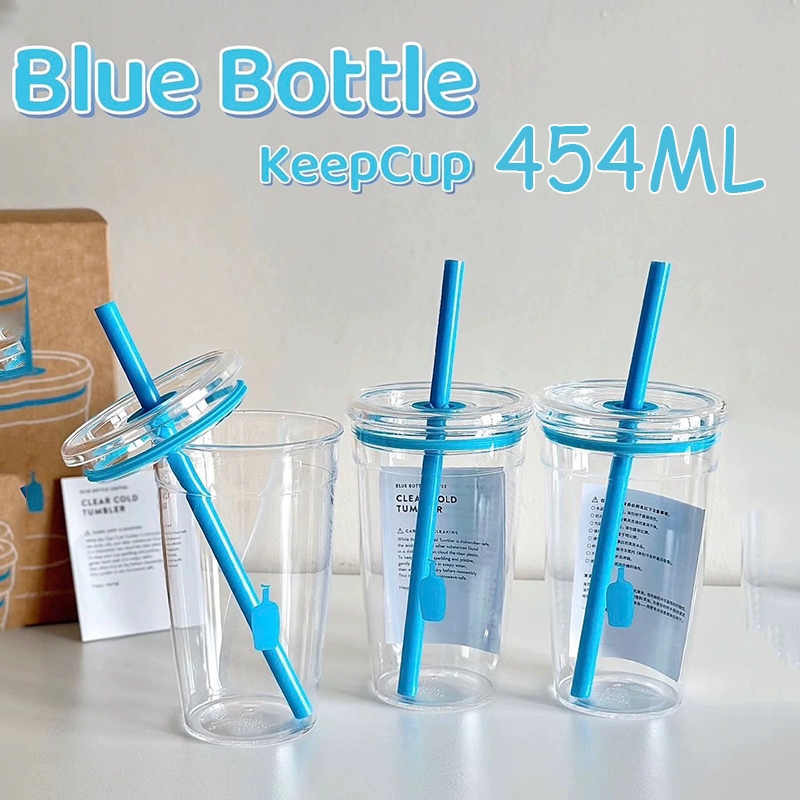 Blue Bottle Coffee Clear Cold Tumbler 450ml  แก้วกาแฟพร้อมหลอด  ฟรีสําหรับรถสํานักงาน ราคาถูก Shopee Lazada