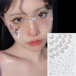 Rubuyou สติกเกอร์เพชร DIYรูปผีเสื้อดอกไม้3D คริสตัลออโรร่าสีสันสดใส ตกแต่งสําหรับตกแต่งใบหน้า ร่างกาย เทศกาล ปาร์ตี้-COD