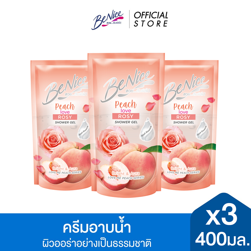 [แพ็ค3] BeNice บีไนซ์ ผลิตภัณฑ์ชาวเวอร์เจล เลิฟ มี พีช สูตรโรซี่ 400 มล.x3, ผิวดูสุขภาพดี