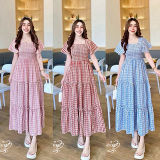 เดรสลายสก๊อตทรงไฮโซใส่เที่ยว ใส่ทำงาน ใส่คลุมท้อง