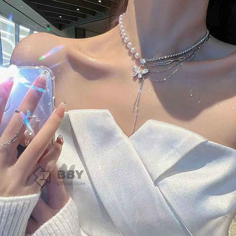 BBY สร้อยคอ Y2K ผีเสื้อมุกเพชร ใส่สวยเก๋ B016