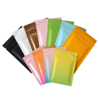 (100 ใบ) ถุงมีซิป รุ่นฟอยล์ ทึบแสง ตั้งไม่ได้ (ก้นแบน) - ฟอยล์สี สีสันสดใส ราคาถูก