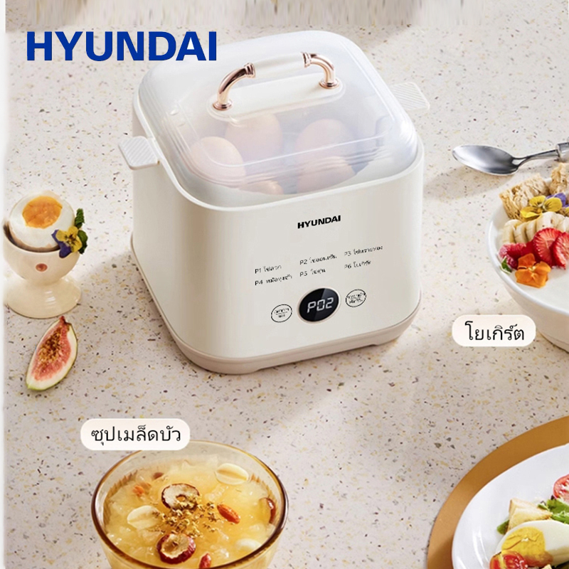 HYUNDAI เครื่องปรุงอาหารไข่อัตโนมัติขนาดเล็กแบบพกพา, เครื่องนึ่งไข่แบบมัลติฟังก์ชั่น 6 โหมดที่แตกต่างกัน