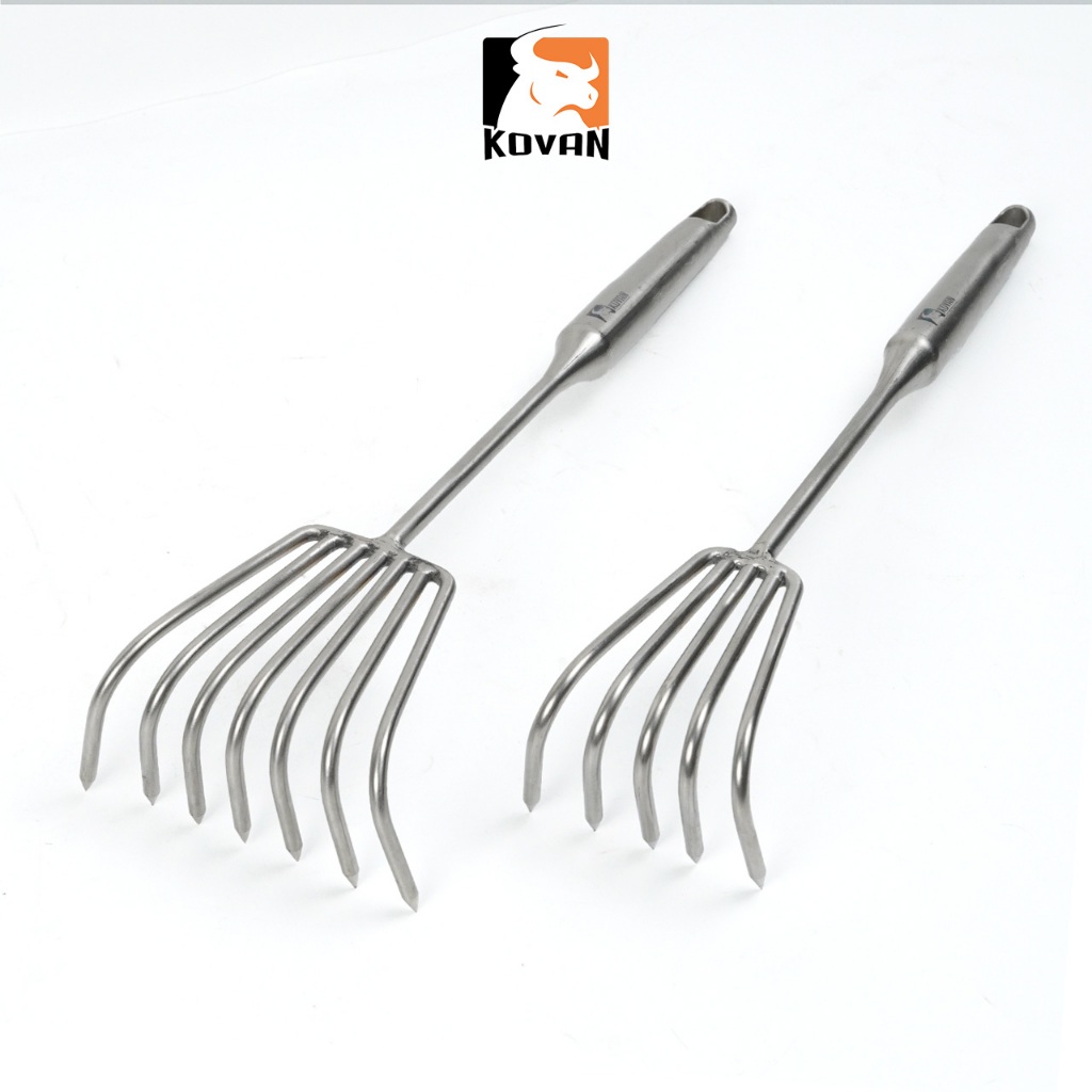 KOVAN คราดมือทำสวน สแตนเลส 5-7 ซี่ พรวนดิน ถางวัชพิช หล่อมาทั้งชิ้นไ่ร้รอยต่อ หนา แข็งแรง