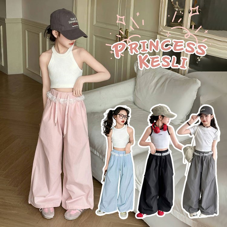 PRINCESS KESLI กางเกงเด็ก เกาหลี ระบายอากาศ หลวม เด็กผู้หญิง กางเกง กางเกงขากว้าง 2-16 ปี
