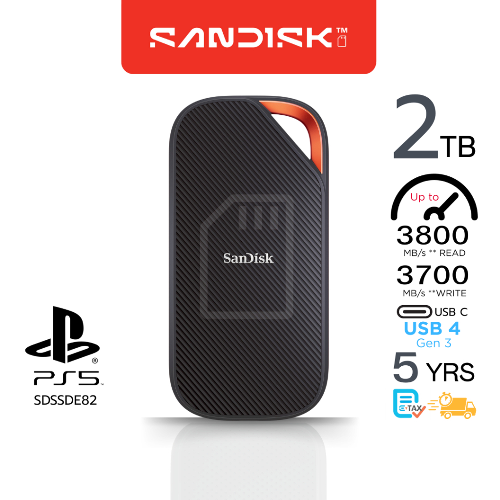 SanDisk Extreme PRO SSD (USB4) 2TB up to speed 3800MB/s read up to 3700MB/s write SDSSDE82-2T00-G25