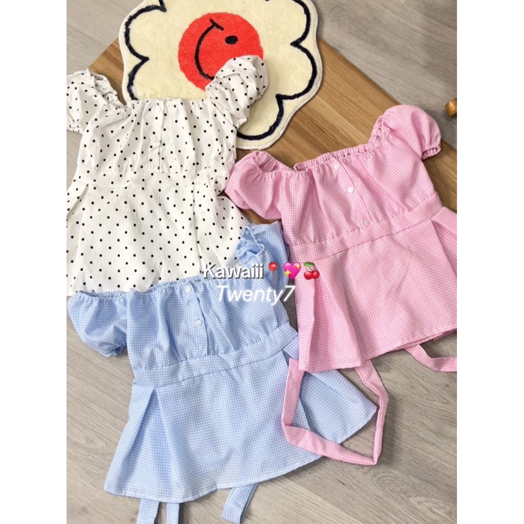 พร้อมส่ง เสื้อครอปแขนตุ๊กตาลายจุด🐠 เสื้อลายจุดน่ารัก เสื้อแขนจั้ม polkadot🌤️ - รูปที่ 4